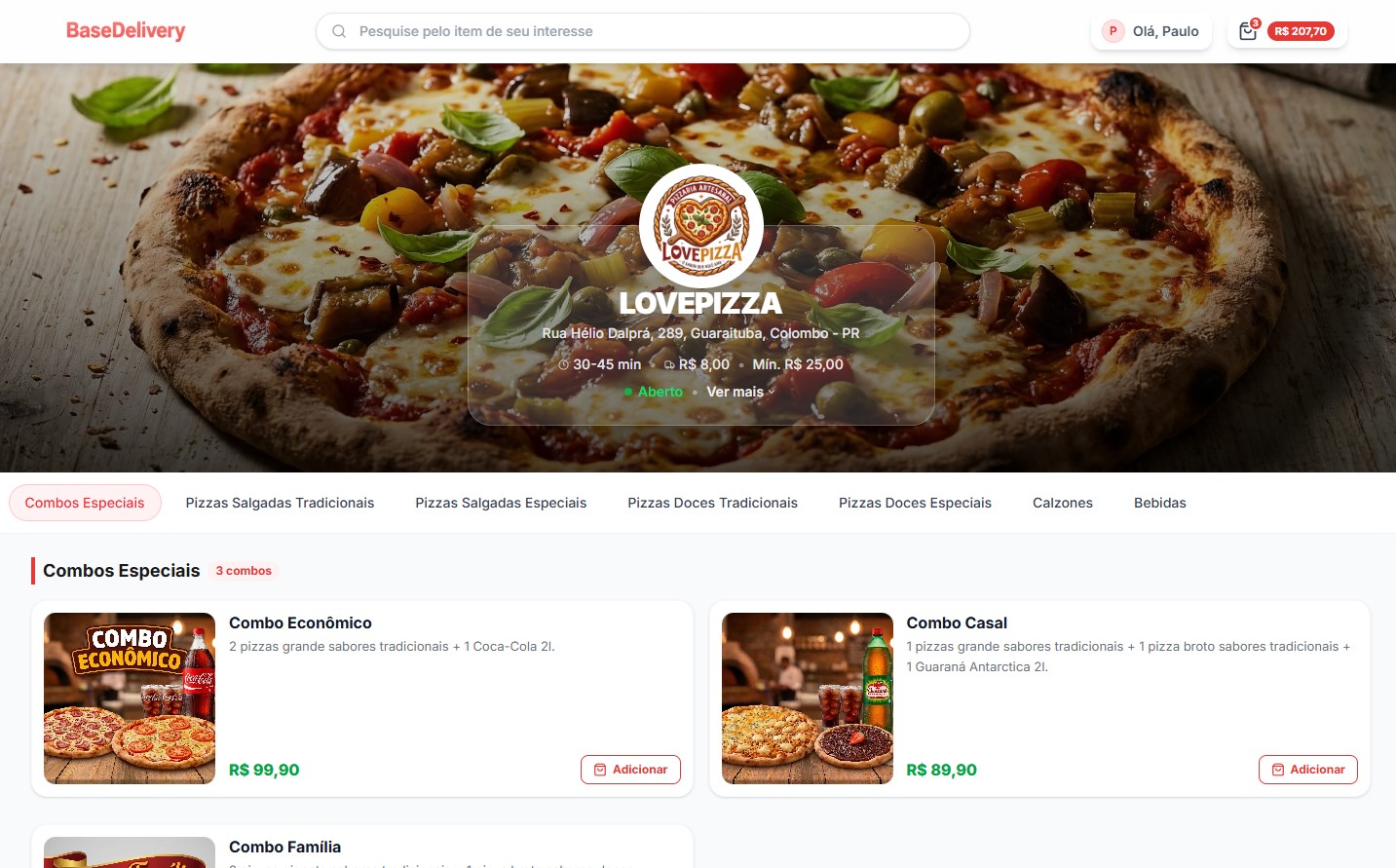 Exemplo de link profissional da loja BaseDelivery